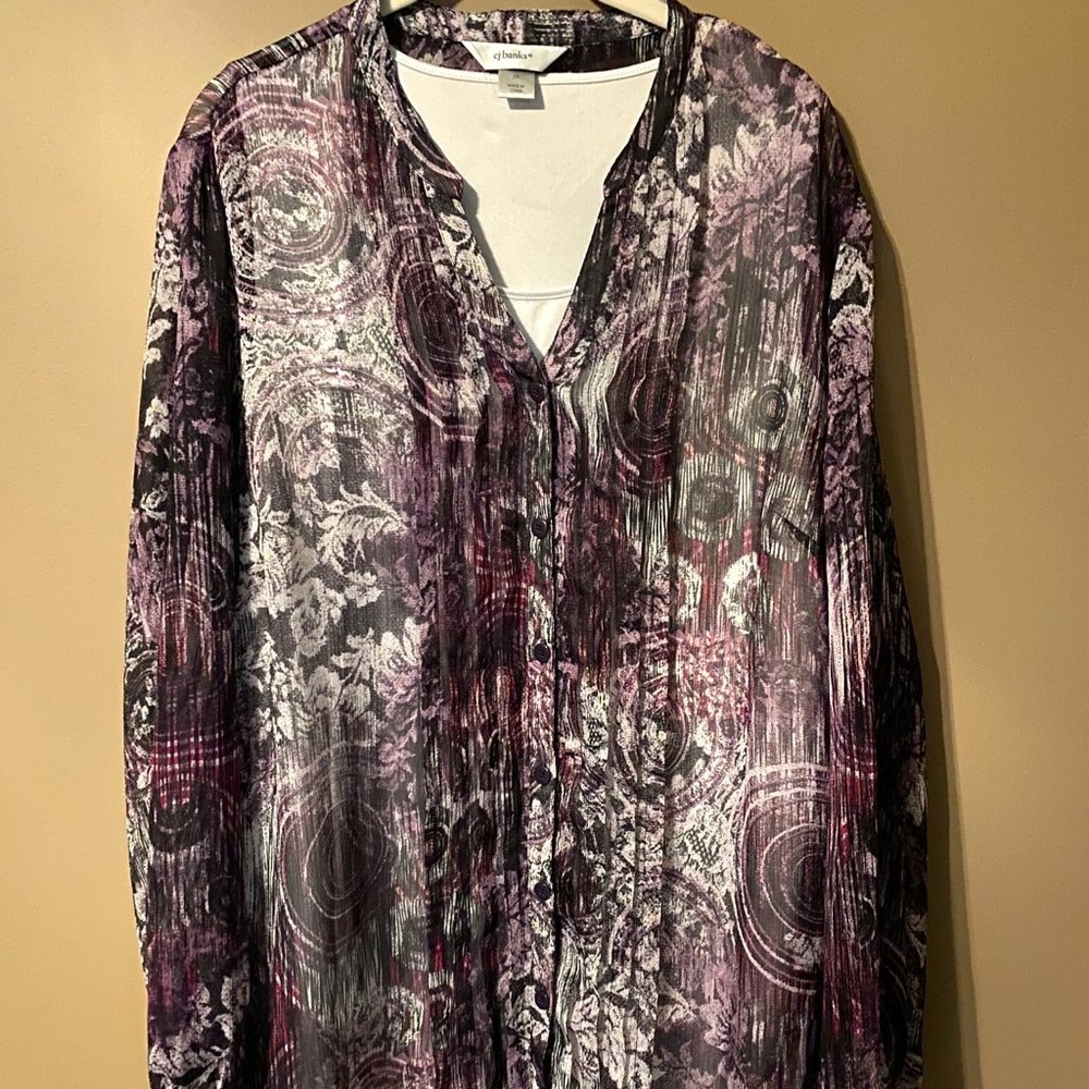 Purple and White Long Sleeve Blouse
